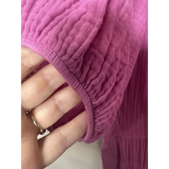 Nation LTD Mindy Peasant Tiered Midi Dress Size Large Gauze Crinkle Pink - Picture 4 of 9